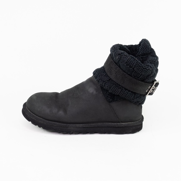 UGG Cassidee Knit Leather Brown Winter Boots  1007690 Buckle Pull On Womens 9 - Picture 8 of 10